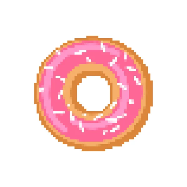 Arte Pixel Rosa Donut Doçura Pixelizada Ilustração Vetor Bits — Vetor de Stock