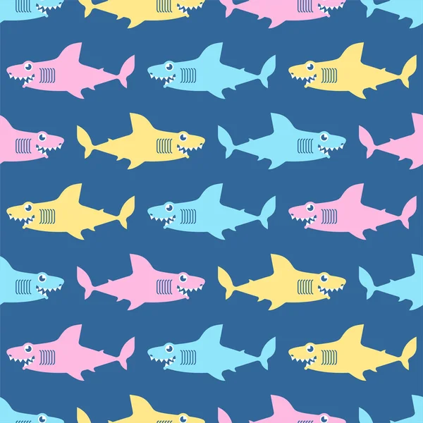 Tubarão Desenho Animado Padrão Sem Costura Fundo Predador Mar Grande — Vetor de Stock