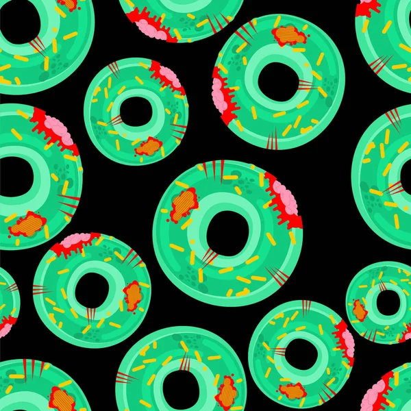 Patrón Donut Zombi Sin Costuras Dulzura Fondo Muerto Verde Monstruo — Vector de stock