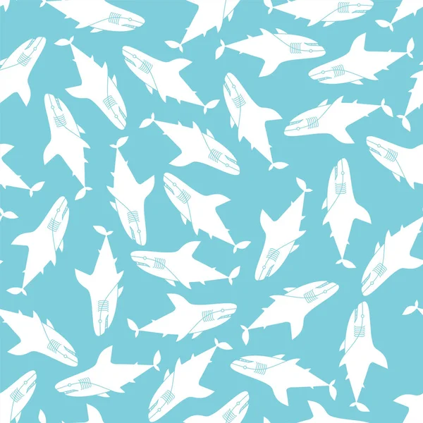Shark Cartoon Pattern Seamless Sea Predator Background Big Fish Monster — Stock Vector