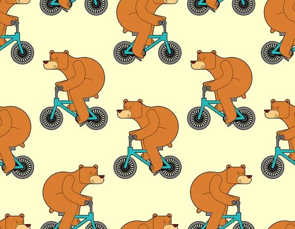 自転車のパターンをシームレスにクマ 獣は自転車の背景に乗っている 赤ちゃんの生地の質感 漫画の子供の飾り — ストックベクタ