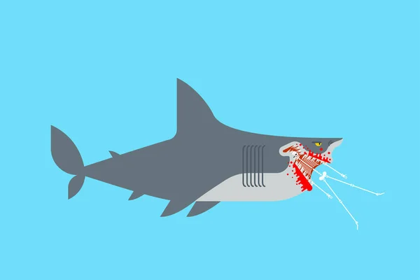 Killer Hai Beißt Skelett Meeresräuber Großes Fischmonster — Stockvektor