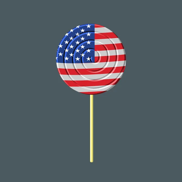 Lollipop with American flag. USA Caramel candy. Patriotic sweetn — Wektor stockowy