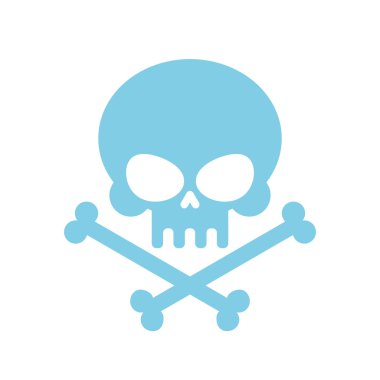 Cute Skull with bones. honey, kind Blue Head skeleton. Logo, emb