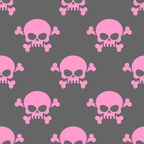 Pink skull on a grey background seamless pattern. Head of  skele