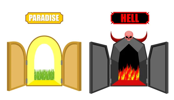 Gates of hell and paradise. Entrance to Satan and God. Scary bla — Stock Vector
