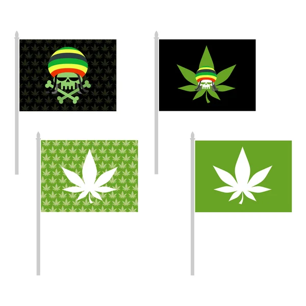 Bandeiras Rasta activadas. Banner para viciados da Jamaica. Caveira verde e — Vetor de Stock