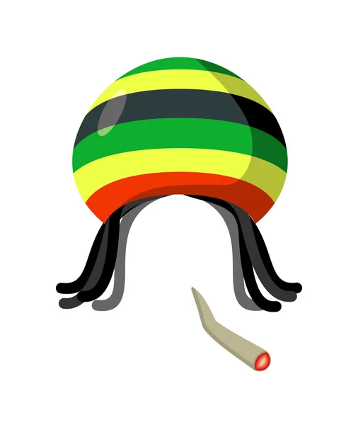 Rasta Cap met dreadlocks op witte achtergrond. Spliff Rookvrije d — Stockvector