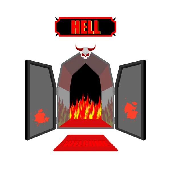 Porten till helvetet. Ingången till helvetiskt Inferno. Tillgång till Satan. Flam — Stock vektor