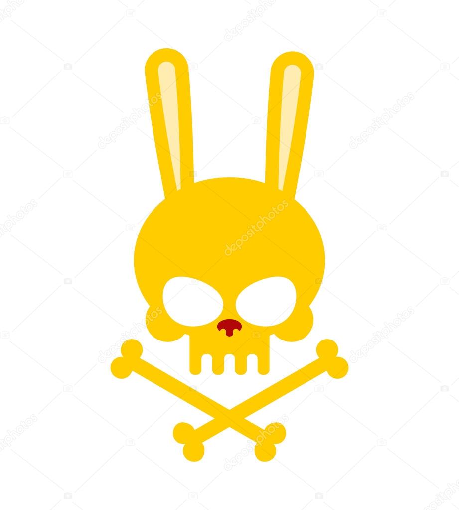 Cute rabbit skull with bones. Good, Honey Head skeleton Hare. logo, emblem for Hallowee