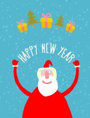 Good Santa Claus with gifts. Grandfather with a white beard in r