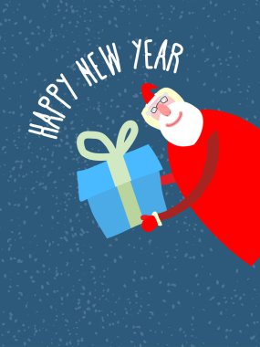 Noel Baba reat hediye verir. Vektör illüstrasyon tatil kartı.  