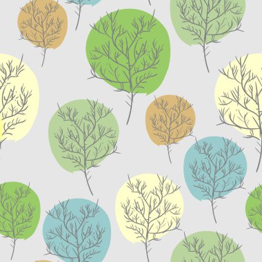Trees seamless pattern. Trees with colored foliage. Vintage retr