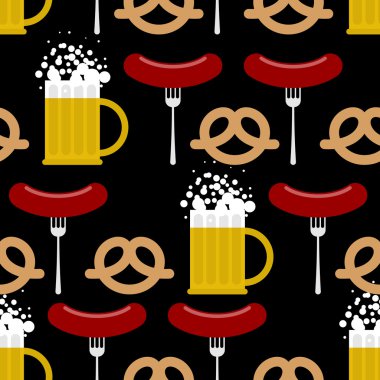 Seamless pattern beer and pretzels, sausage. Vector background o