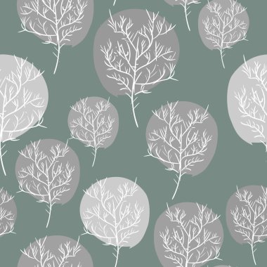 Gray abstract trees seamless background. Vector pattern flora. R clipart