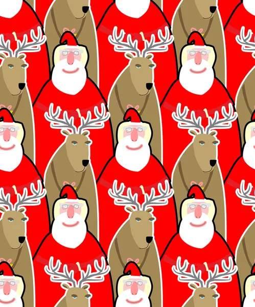 Santa Claus and reindeer seamless background. Vector ornament fr — Stockvector