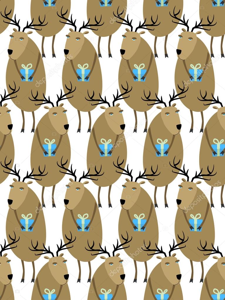 Christmas Reindeer with gifts seamless pattern. Horny animals, S
