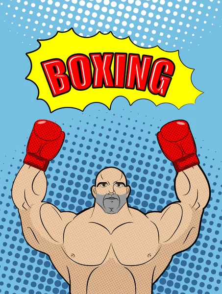 Boxeo estilo campeón de arte pop con la caja de balbuceo. Atleta r — Vector de stock
