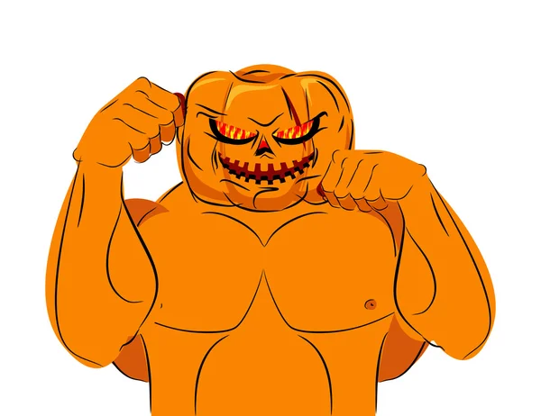 Strong Pumpkin fighter ready for battle. Halloween character wit — Stockový vektor