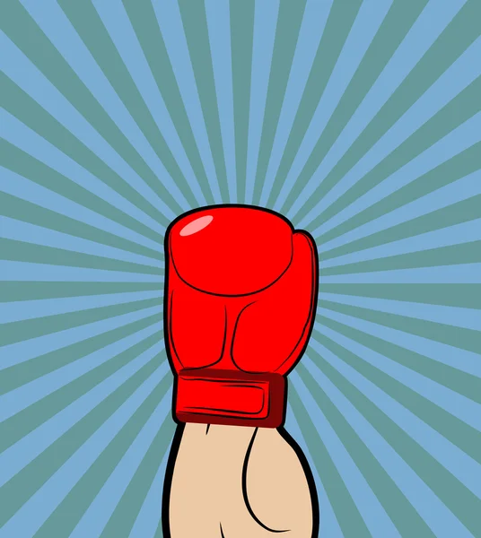 Hand in Boxing Glove. Winner, boxing champion raised his hand up — Stock Vector