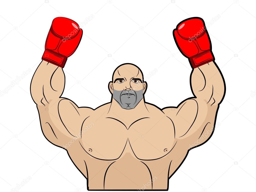 Winner, champion of boxing. Strong man on white background. Body