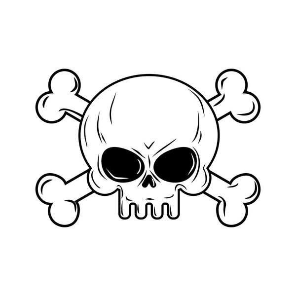 Череп с костями. Пираты рисуют векторные знаки. Скелето головы
