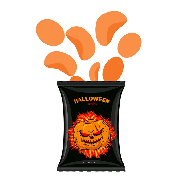 Halloween chips with pumpkin flavor. Snacks for dreaded holiday — Stock Vector