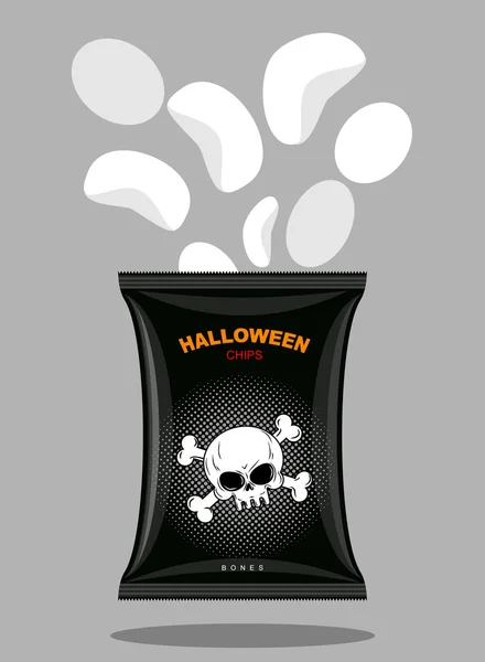 Chips met een smaak van botten. Snacks voor scary Halloween in zwart-wit — Stockvector