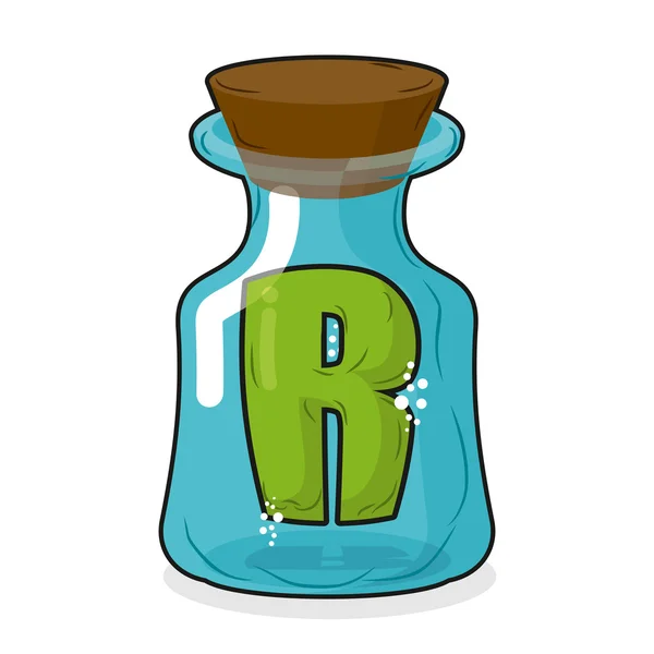 R in  magic jar. Letter to a lab for tests and research bottle. — Stock Vector