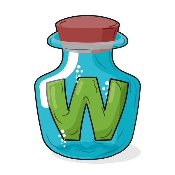 W magic bottle. Letter in bottle for laboratory and scientific r — Stock Vector