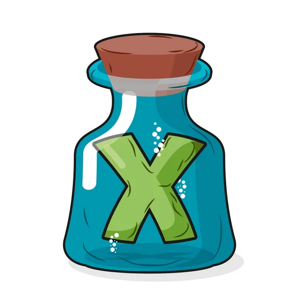 Letter X in  bottle for experiments. Letter in vessel. Laborato — Stock Vector