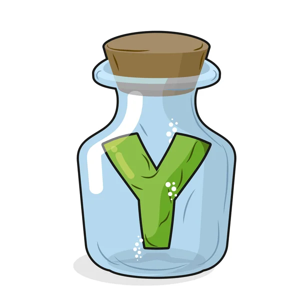 Y in  bottle for scientific research. letter in a magical vessel — Stok Vektör