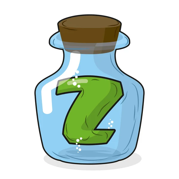 Z in laboratory bottle. Letter in  magical vessel with a wooden — 스톡 벡터