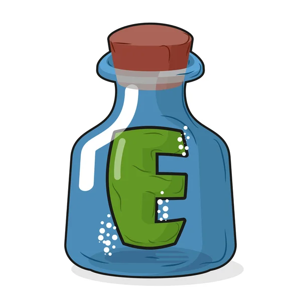 E in magic bottle. Letter in a bottle for laboratory and scienti — 스톡 벡터