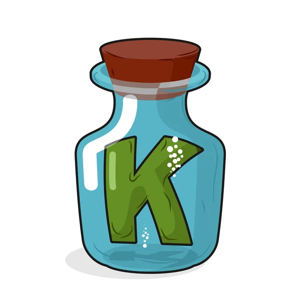 Letter in a laboratory bottle. K In a magic bottle with a wooden — ストックベクタ