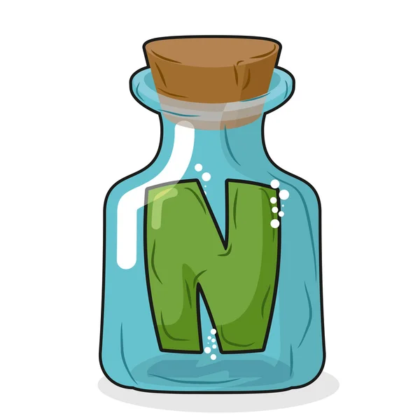 N in magical bottle. Letter in a bottle for laboratory and scien — Stock Vector