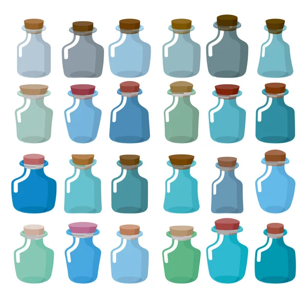 Conjunto de botellas de vidrio para investigación de laboratorio. Botella mágica — Vector de stock