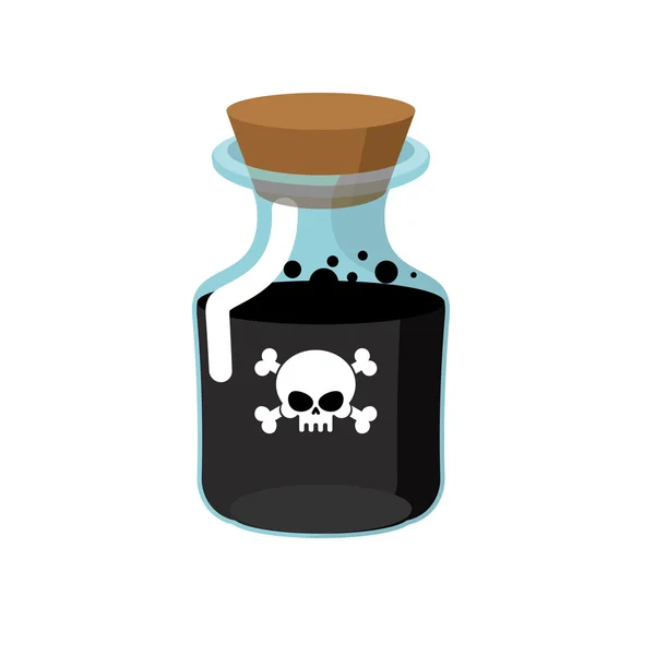 Poison. Bottle with a black liquid. Glass magic Bank with skull — Stock Vector