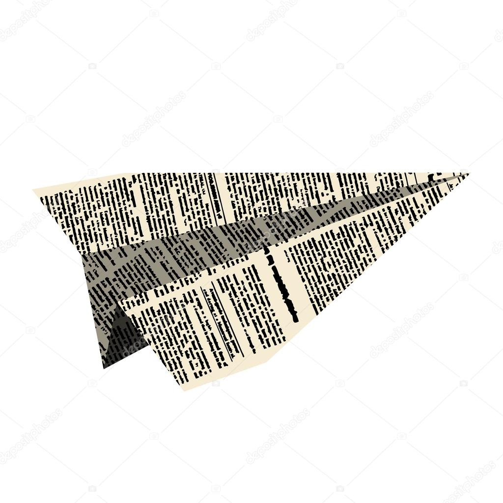 Paper plane. Aircraft from newspaper on  white background. Vecto