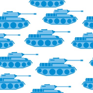 Şirin mavi Tank seamless modeli. Vektör askeri arka plan. Kol