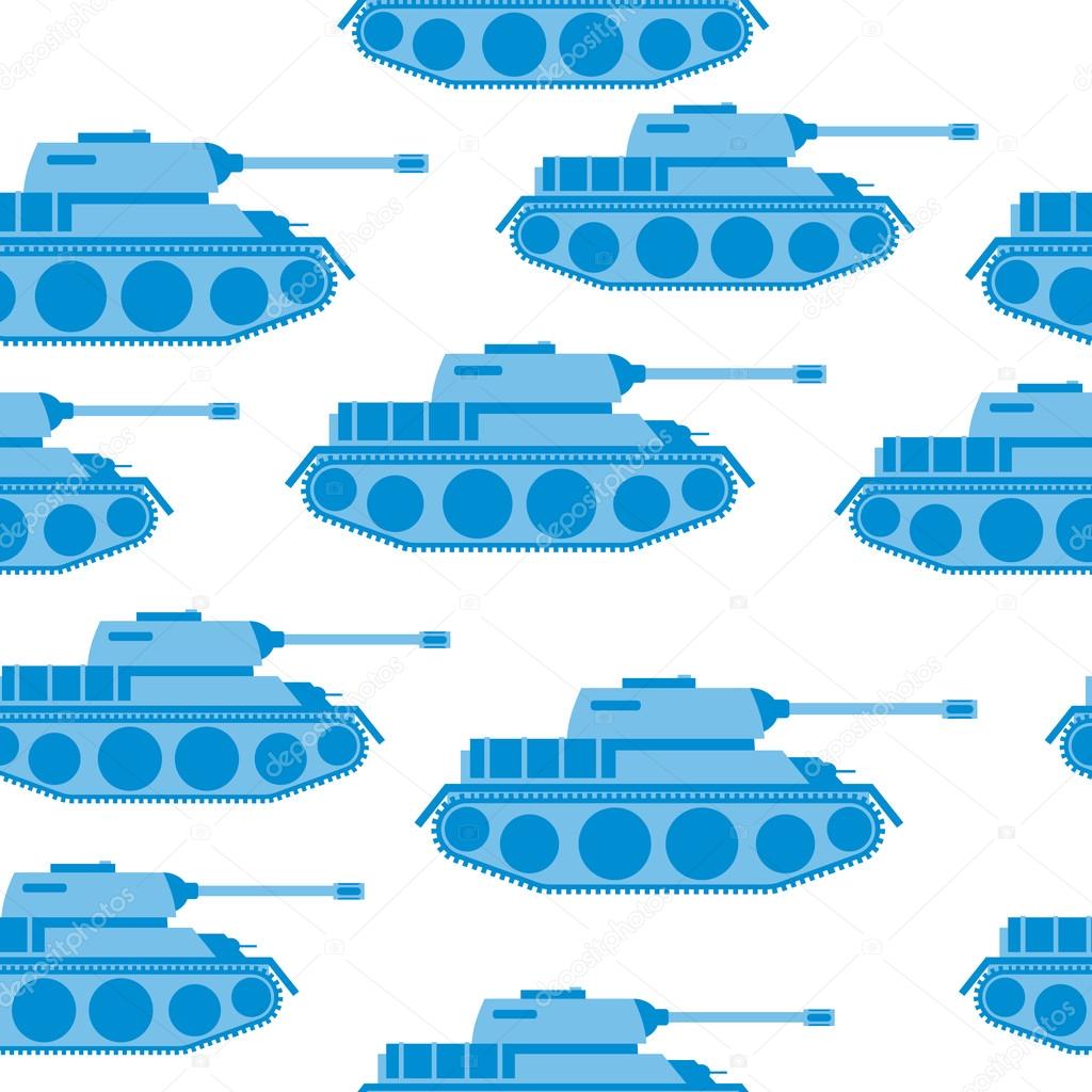 Cute Blue Tank seamless pattern. Vector military background. Arm