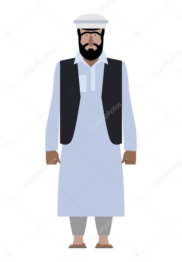 Syrian refugee. Resident of Pakistan national clothes. Afghanis