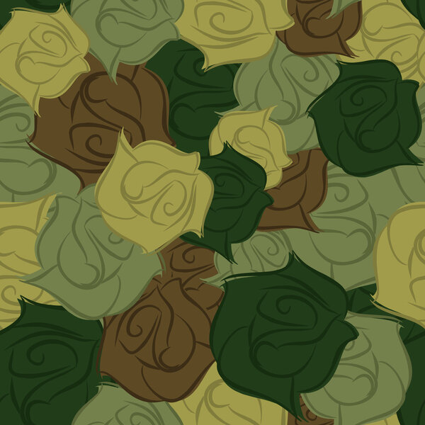 Rose army seamless pattern. Military texture of flowers. Vector