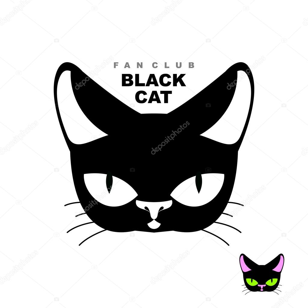 Black cat fan club. Logo for cat lovers or cat store. Vector emblem of  pets head