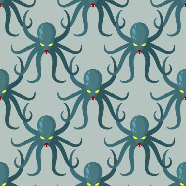 Octopus seamless pattern. Vector background green kraken. Retro