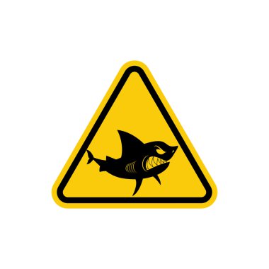 Sign of attention to  sharks. Yellow warning sign for Ocean. Swi