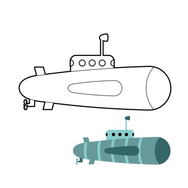 Denizaltı boyama kitabı. Periskop ile su altında yüzmek için gemi.