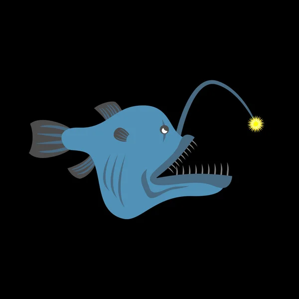 Peixes predadores de profundidade com uma lanterna. Peixe predador terrível a — Vetor de Stock
