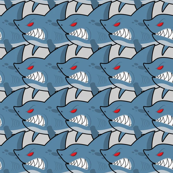 Hungry shark with red eyes seamless texture. Evil fish seamless — Wektor stockowy