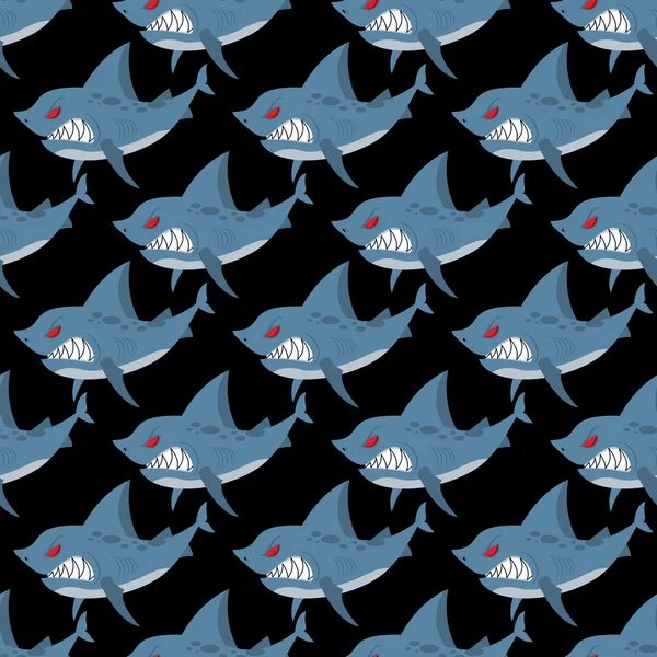 Shark seamless pattern. Many angry, ferocious marine animals. Ve — 스톡 벡터